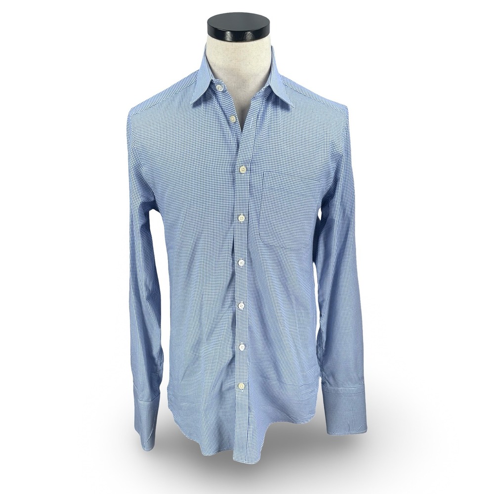 Charles Tyrwhitt Mens Extra Slim Fit Blue Houndstooth Shirt 15.5/36 French Cuff